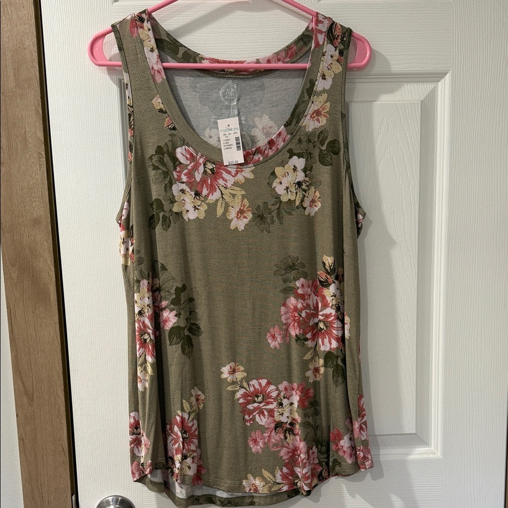 Maurices Floral Tank Top - Olive and Pink